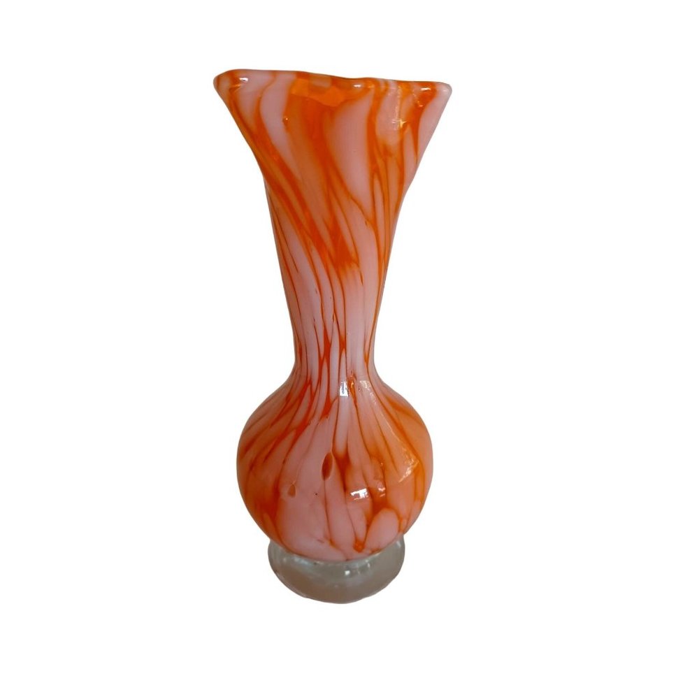 Vintage Orange Swirl Handblown Glass Bud Vase Studio Art 6.25" x 2.5" USA